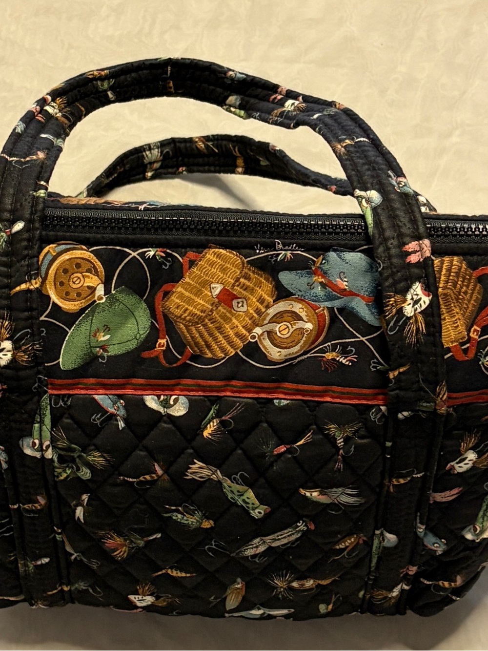VTG Vera Bradley Lures Fly Fishing Quilted Tote Bag Rare 90s Pristine - Picture 3 of 10